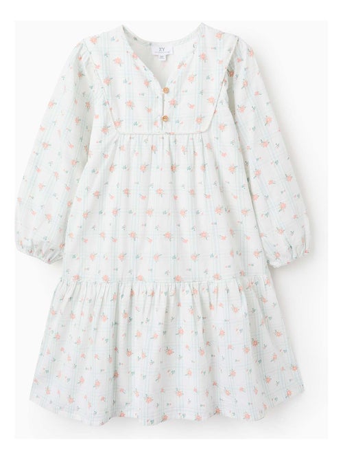 Robe en Coton à Carreaux et Fleurs - Kiabi