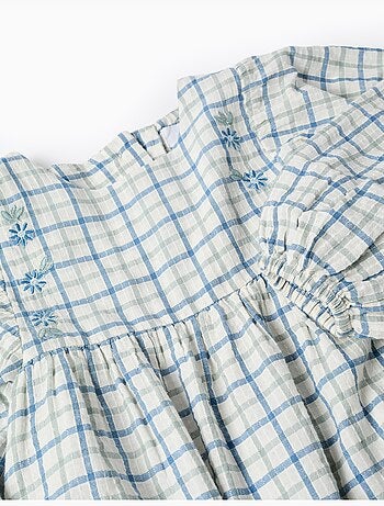 Robe en coton à carreaux et manches bouffantes