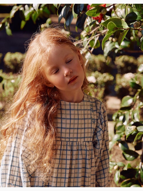 Robe en coton à carreaux et manches bouffantes - Kiabi