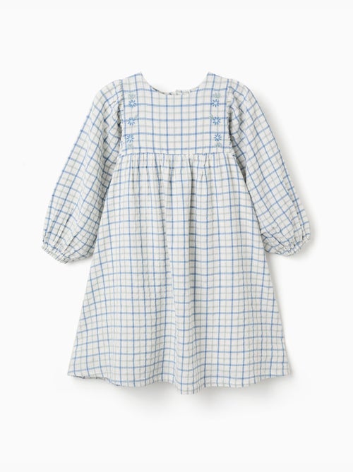 Robe en coton à carreaux et manches bouffantes - Kiabi