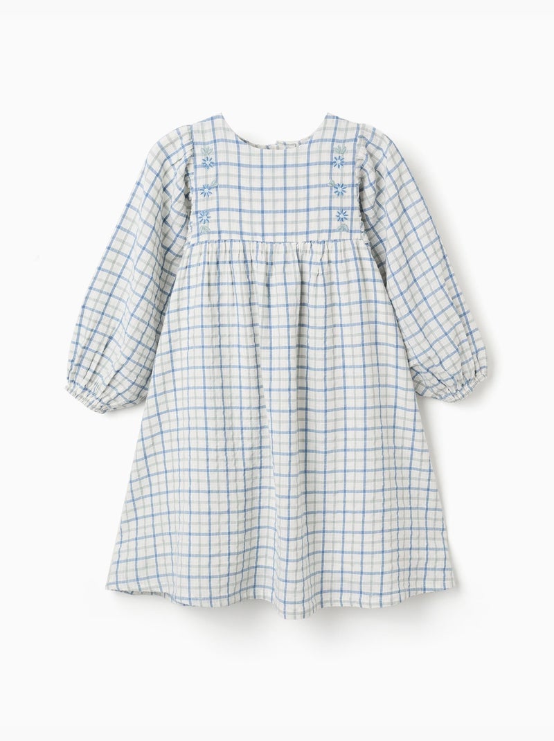 Robe en coton à carreaux et manches bouffantes Vert clair - Kiabi