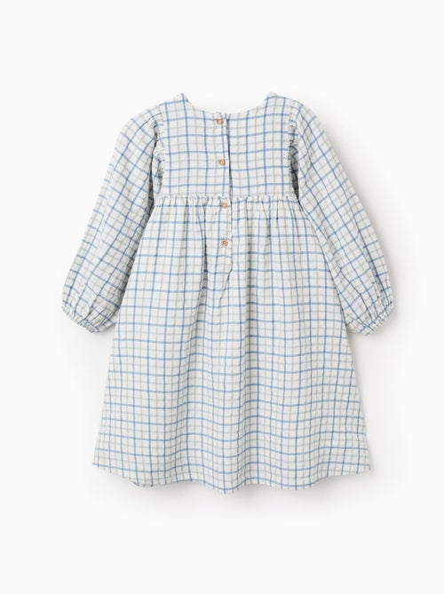 Robe en coton à carreaux et manches bouffantes - Kiabi