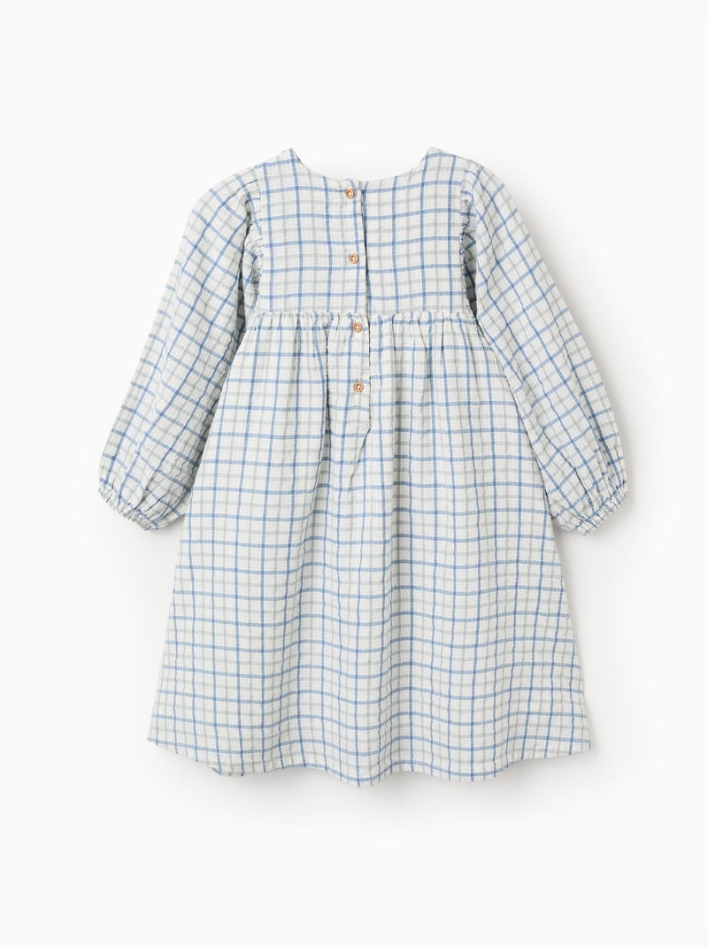 Robe en coton à carreaux et manches bouffantes Vert clair - Kiabi