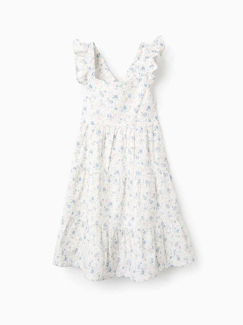 Robe en Coton à Fleurs avec Volants Beige clair - Kiabi