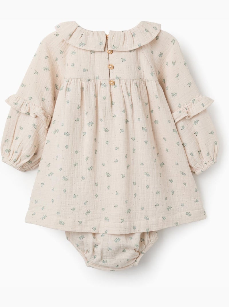Robe en coton à fleurs + bloomer B&S Beige - Kiabi