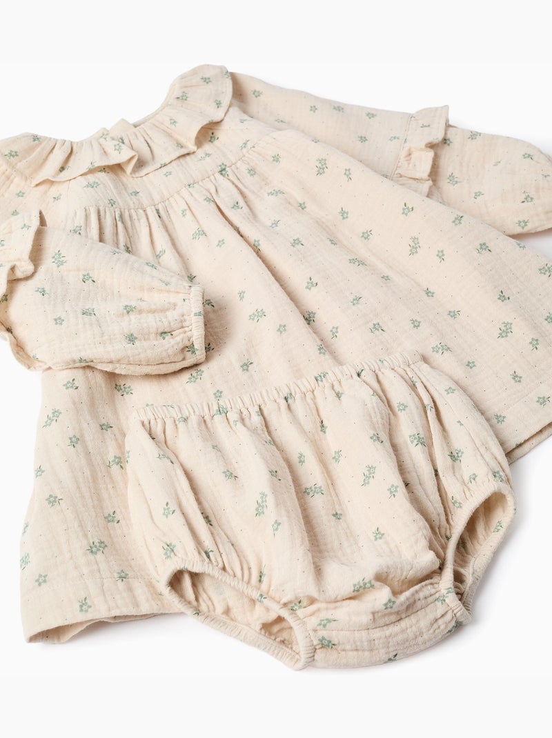 Robe en coton à fleurs + bloomer B&S Beige - Kiabi