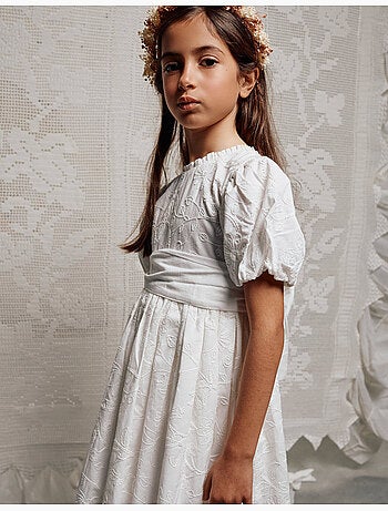 Robe en coton à manches ballon et ceinture