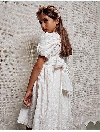 Robe en coton à manches ballon et ceinture