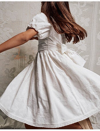 Robe en coton à manches ballon et ceinture