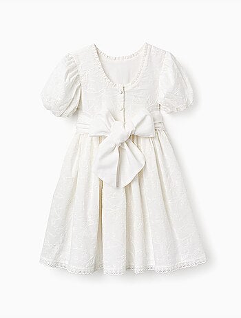 Robe en coton à manches ballon et ceinture