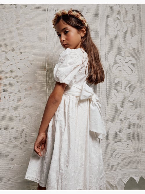 Robe en coton à manches ballon et ceinture - Kiabi