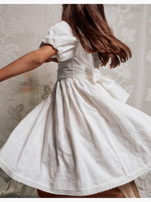 Robe en coton à manches ballon et ceinture - Kiabi