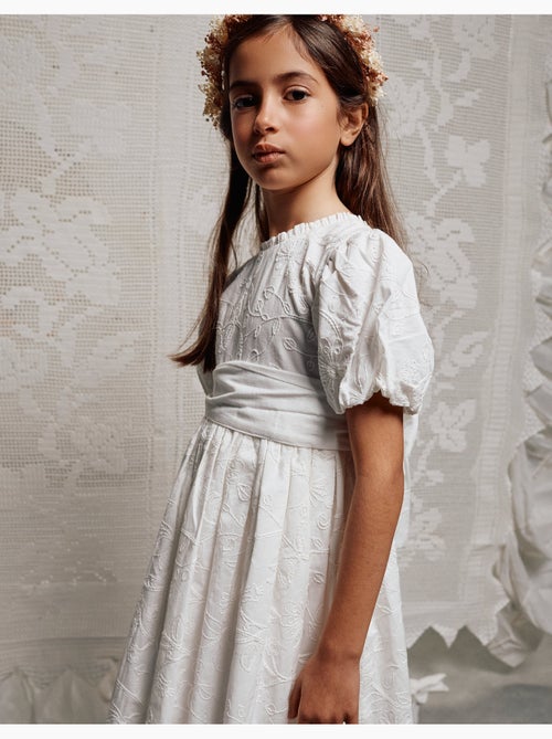 Robe en coton à manches ballon et ceinture - Kiabi