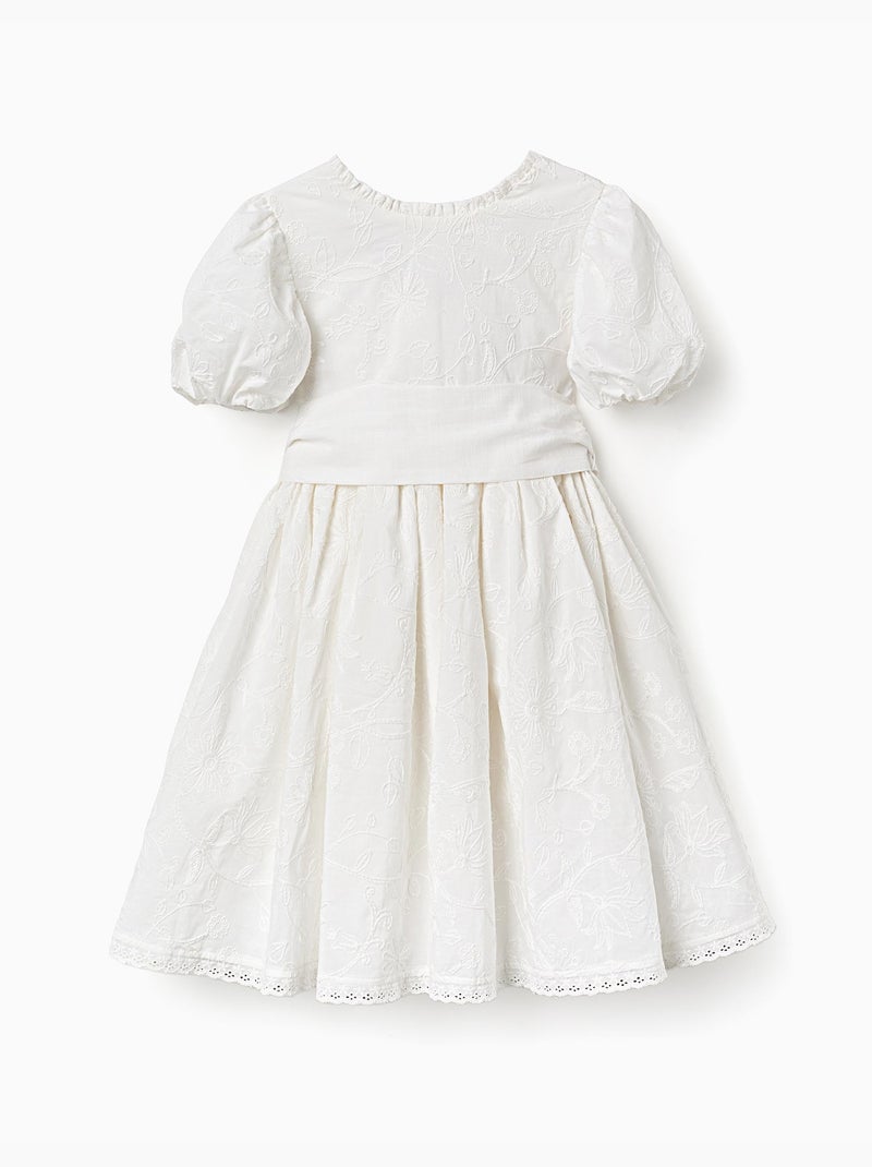 Robe en coton à manches ballon et ceinture Blanc - Kiabi
