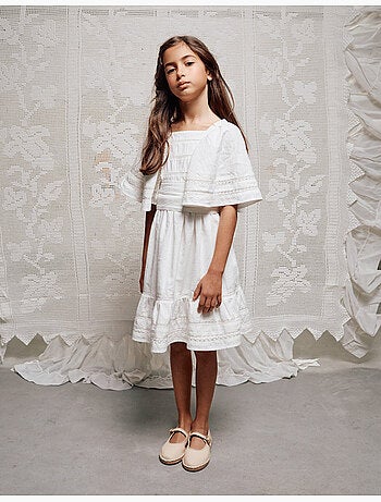 Robe en coton à manches cape et ceinture