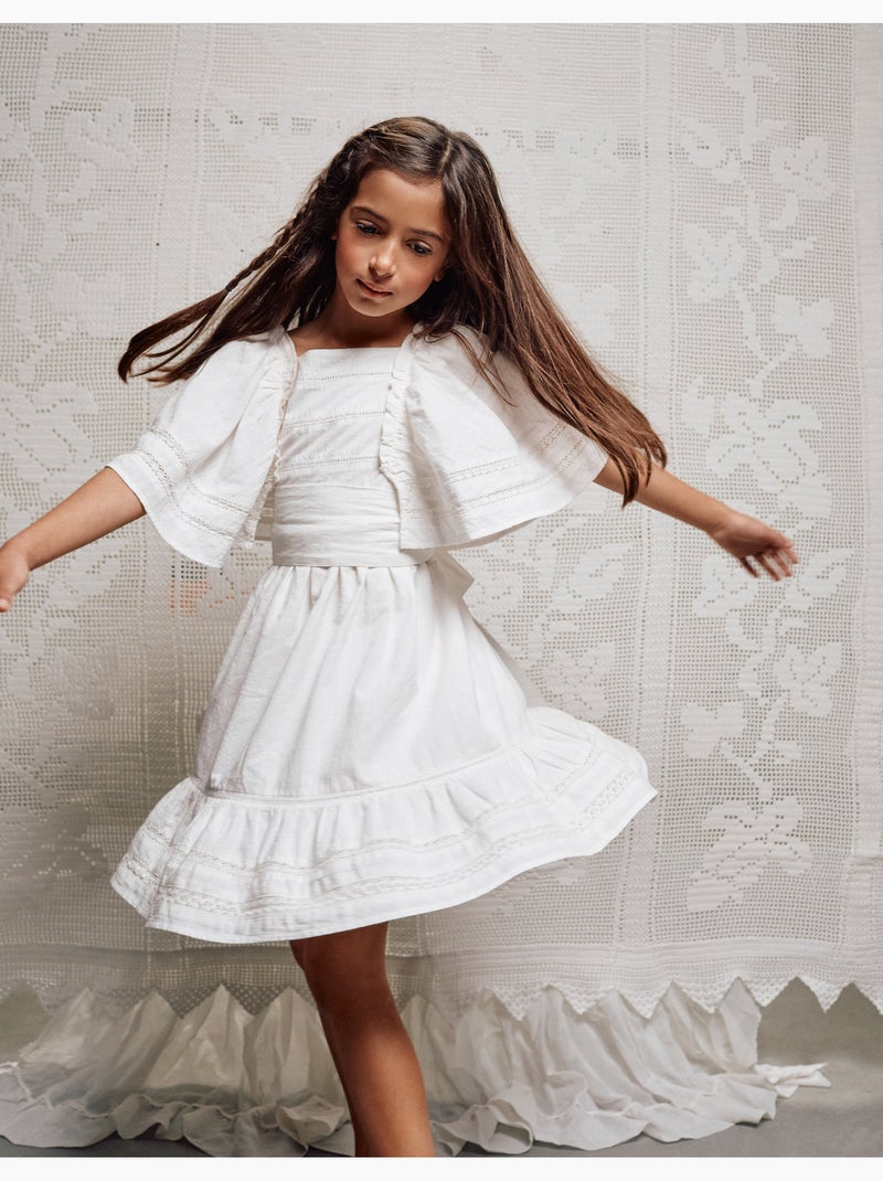 Robe en coton à manches cape et ceinture Blanc - Kiabi