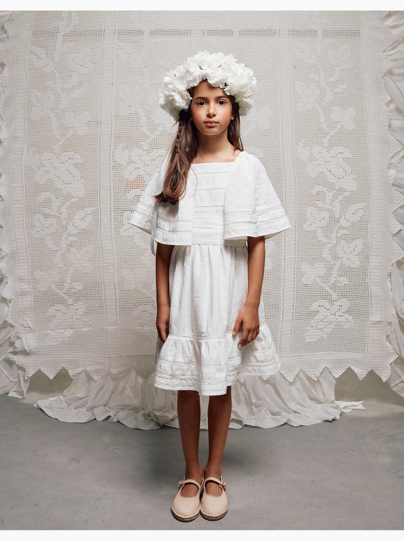 Robe en coton à manches cape et ceinture Blanc - Kiabi