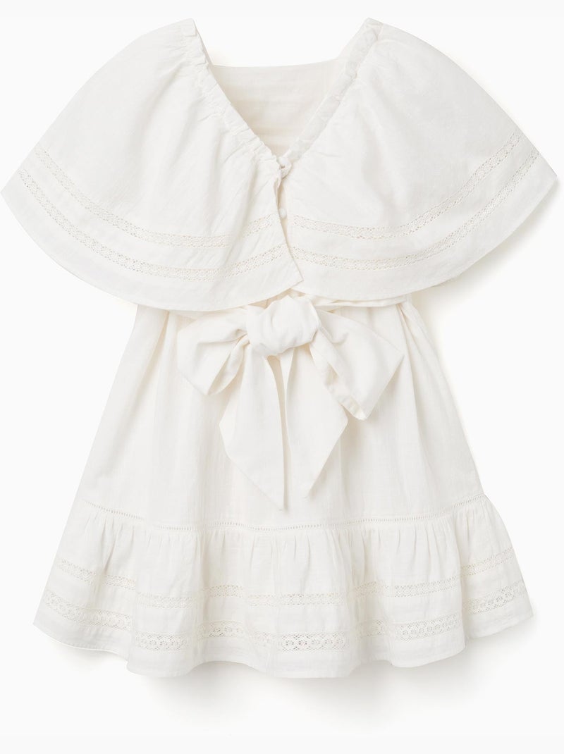 Robe en coton à manches cape et ceinture Blanc - Kiabi