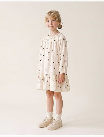 Robe en coton à manches longues avec broderie florale
