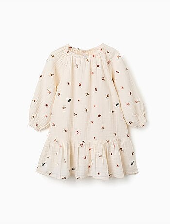 Robe en coton à manches longues avec broderie florale