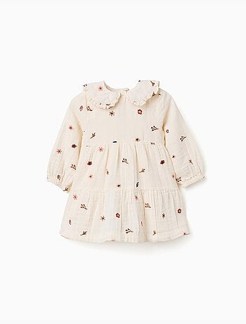 Robe en coton à manches longues avec broderie florale