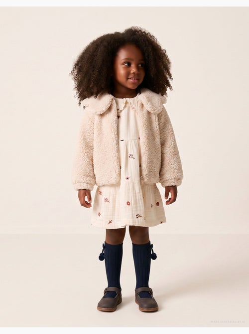 Robe en coton à manches longues avec broderie florale - Kiabi