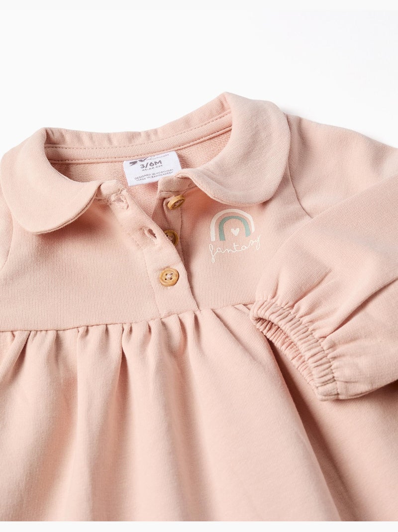 Robe en coton à manches longues et bouffantes Rose clair - Kiabi
