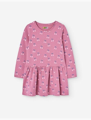 Robe en coton à manches longues et motif de cerises