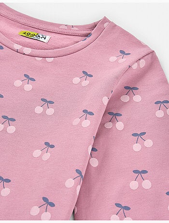 Robe en coton à manches longues et motif de cerises