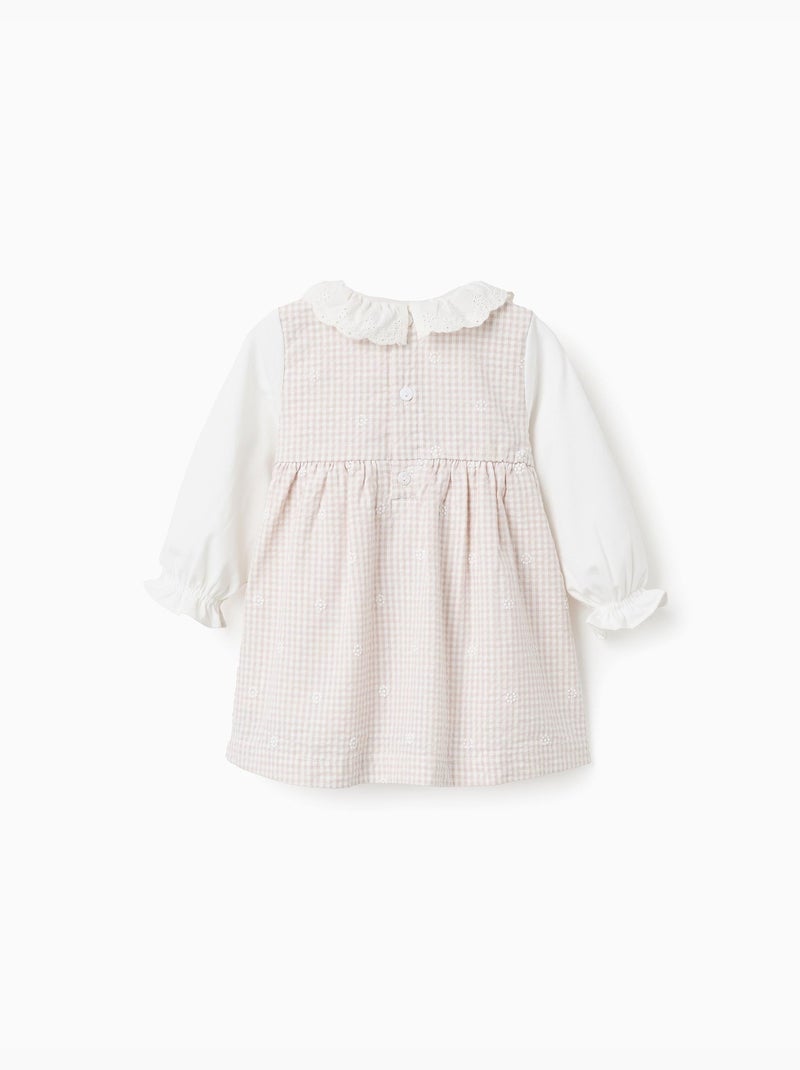 Robe en coton à manches longues et Vichy Gris clair - Kiabi