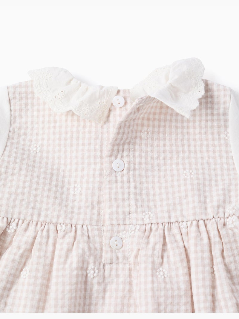 Robe en coton à manches longues et Vichy Gris clair - Kiabi