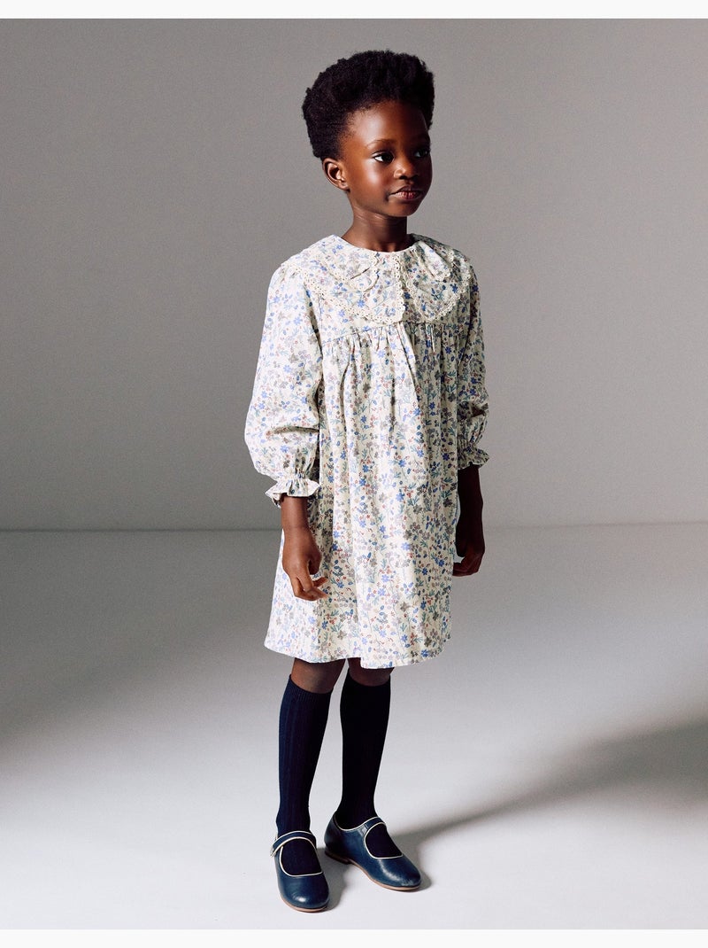 Robe en coton à motif floral et broderie B&S Beige clair - Kiabi