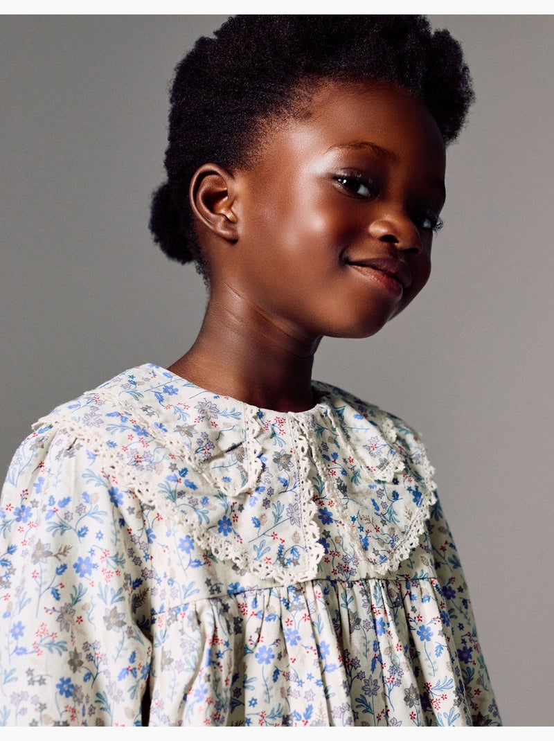 Robe en coton à motif floral et broderie B&S Beige clair - Kiabi