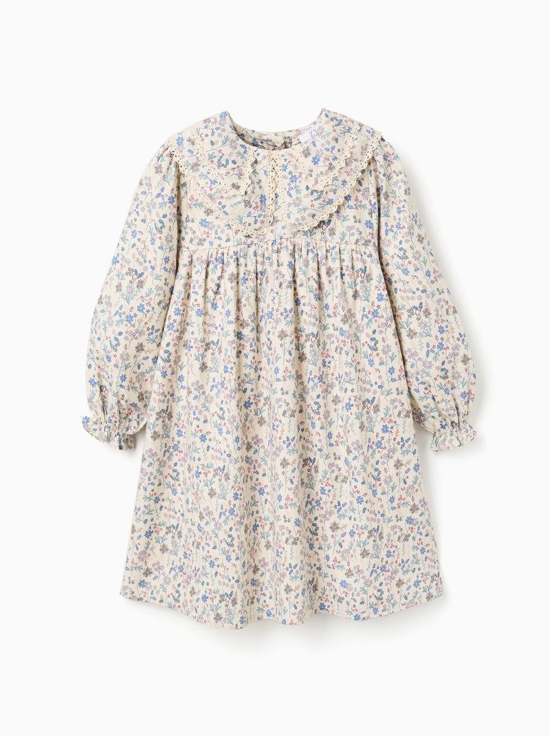 Robe en coton à motif floral et broderie B&S Beige clair - Kiabi