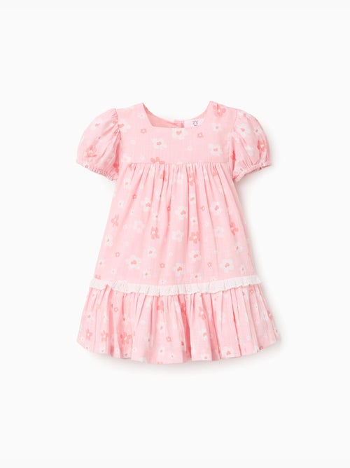 Robe en coton à motif floral et manches ballon - Kiabi