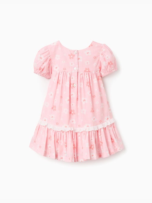 Robe en coton à motif floral et manches ballon - Kiabi