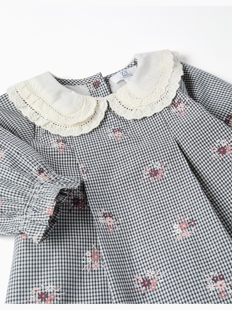 Robe en coton à motif vichy et imprimé floral Bleu foncé - Kiabi