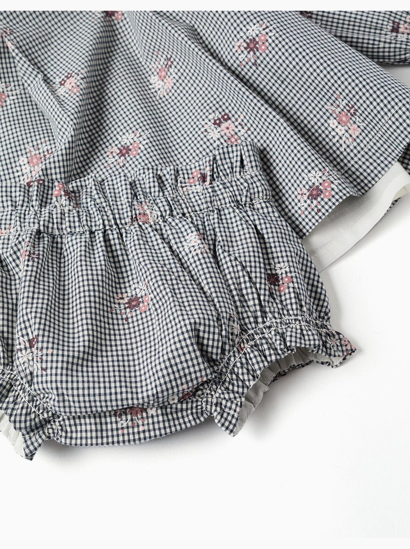 Robe en coton à motif vichy et imprimé floral Bleu foncé - Kiabi