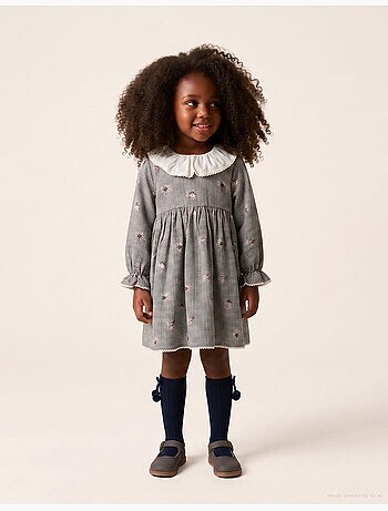 Robe en coton à motif vichy et imprimé floral