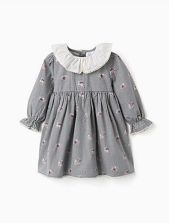 Robe en coton à motif vichy et imprimé floral