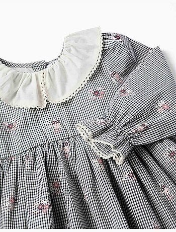 Robe en coton à motif vichy et imprimé floral