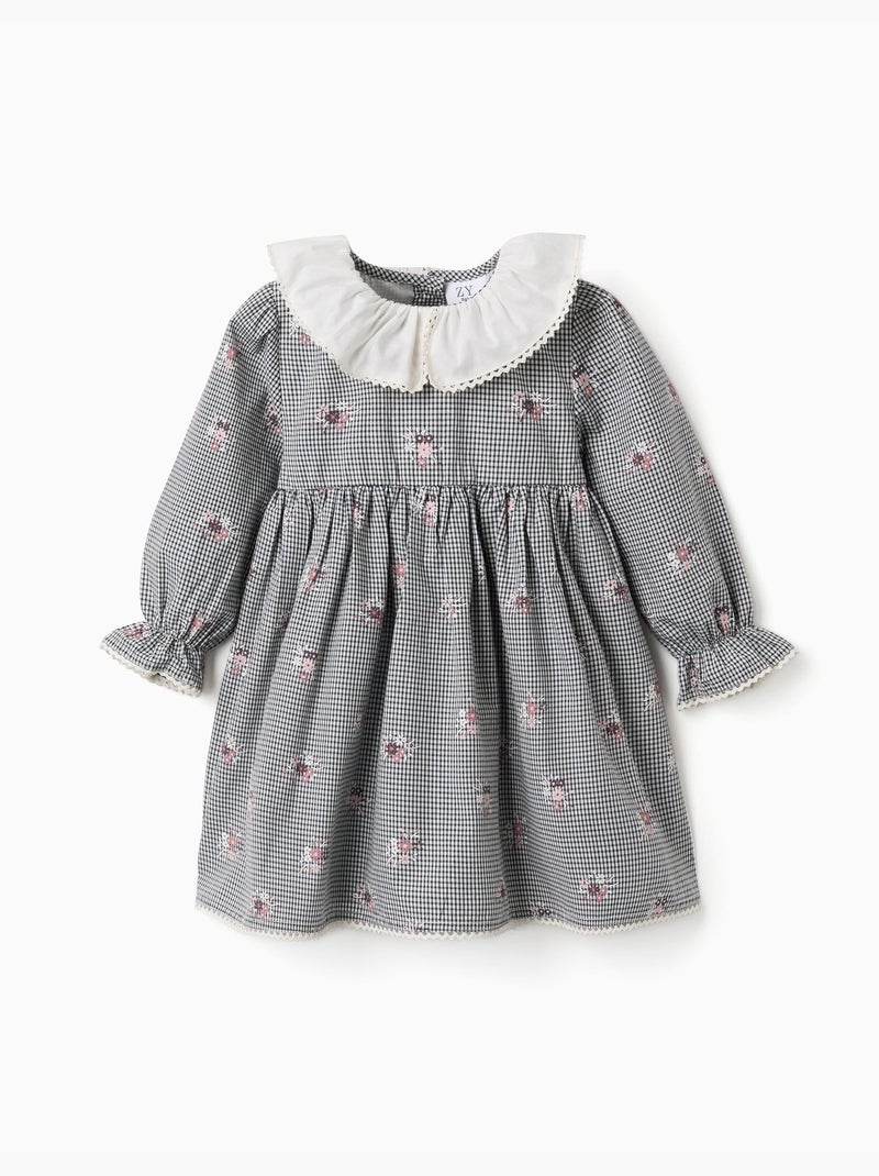 Robe en coton à motif vichy et imprimé floral Bleu foncé - Kiabi