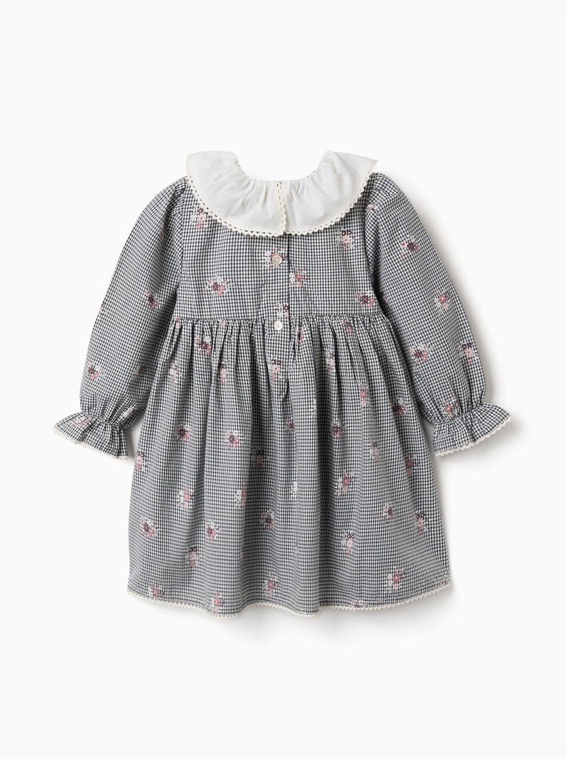 Robe en coton à motif vichy et imprimé floral Bleu foncé - Kiabi