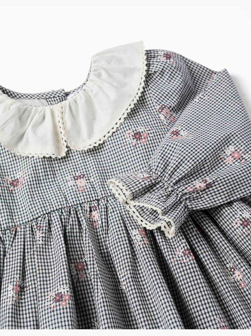 Robe en coton à motif vichy et imprimé floral Bleu foncé - Kiabi