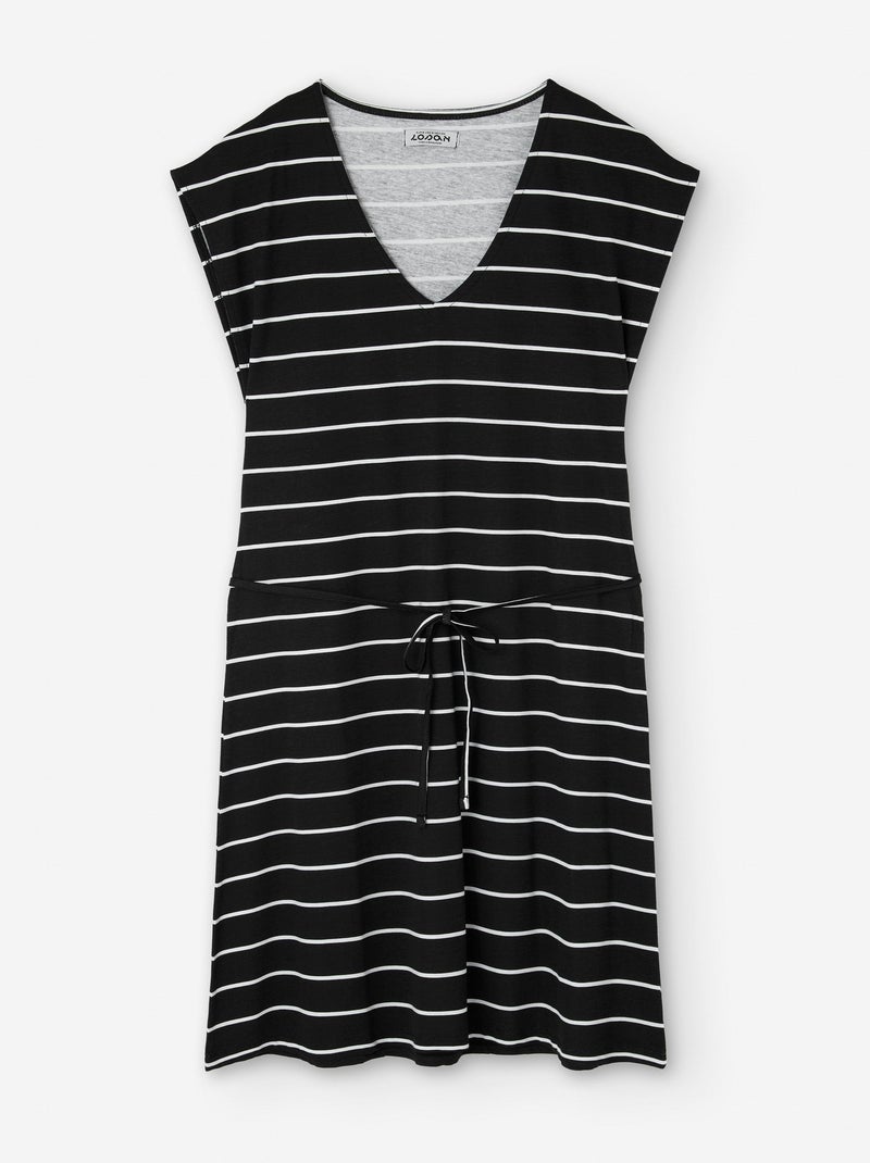 Robe en Coton à Rayures Noir - Kiabi
