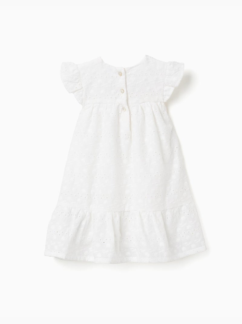 Robe en coton avec broderie anglaise et volants Blanc - Kiabi
