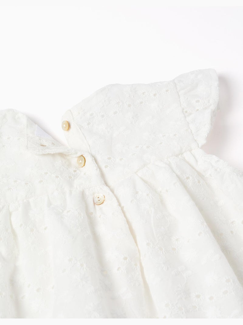 Robe en coton avec broderie anglaise et volants Blanc - Kiabi