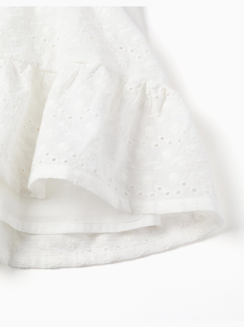 Robe en coton avec broderie anglaise et volants Blanc - Kiabi