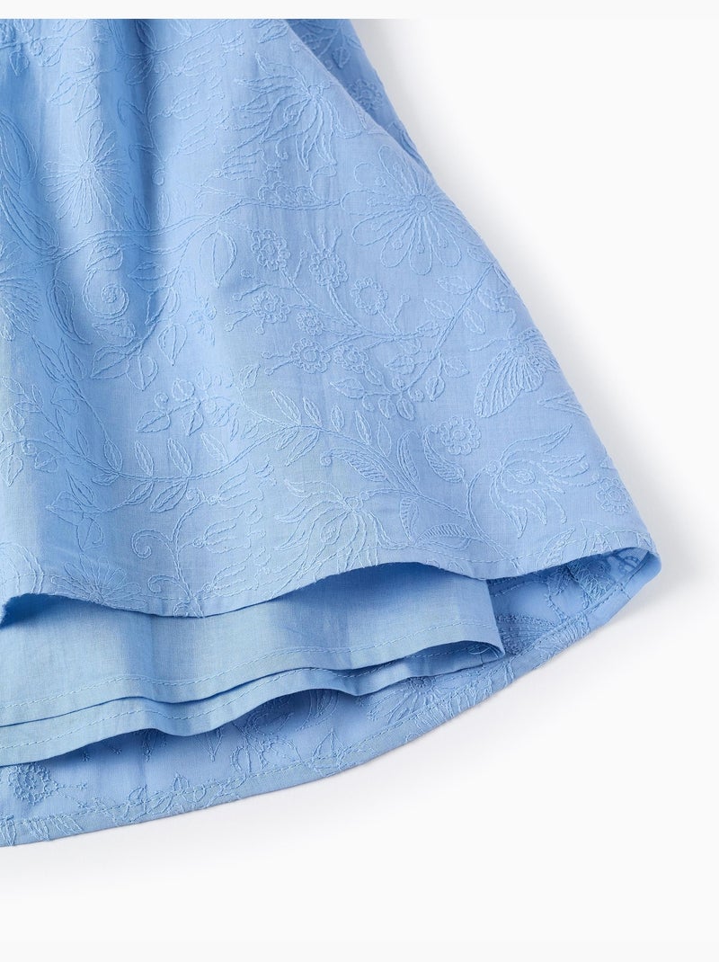 Robe en coton avec broderie et manches ballon Bleu clair - Kiabi