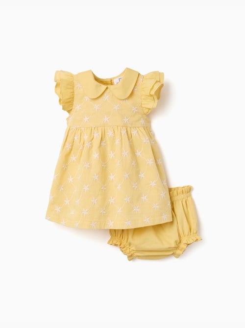 Robe en coton avec broderie et volants B&S - Kiabi